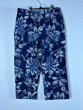 Lauren Ralph Lauren Womens Blue Floral Capri Pants Size 8 Cotton Blend Stretch